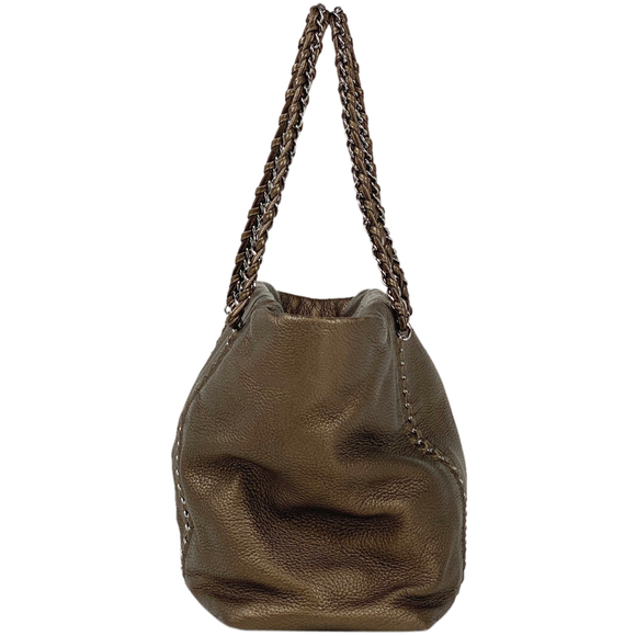 Chanel Leather Mark Bag Tote Chain Coco Brown - Picture 1 of 10